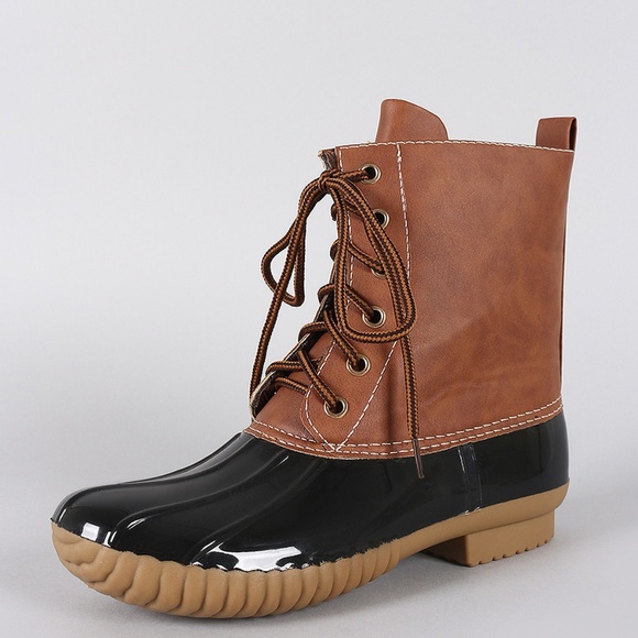 NEW🔥 Lace-Up Flat Duck Rain Boot Ankle Booties - Picture 3 of 8